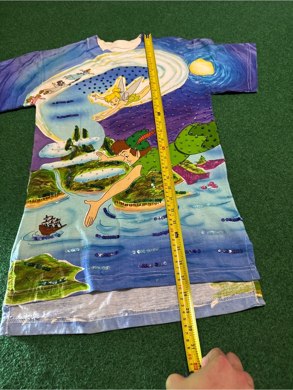 Disney JouJou Shirt XS AOP Peter Pan Tinkerbell 90s Neverland RARE 90s Vintage - Picture 7 of 7